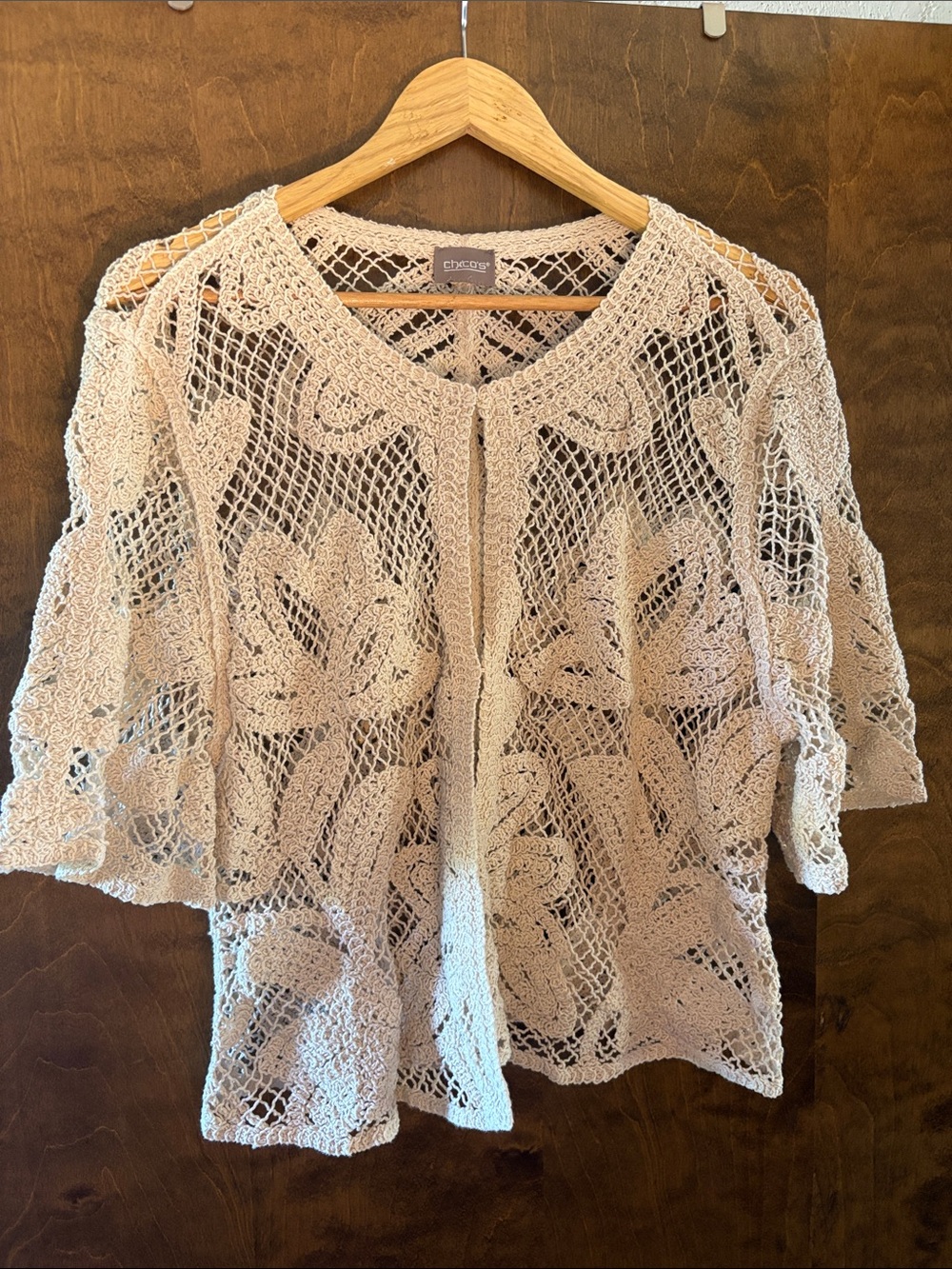Chicos Cream Crochet Openwork Cardigan